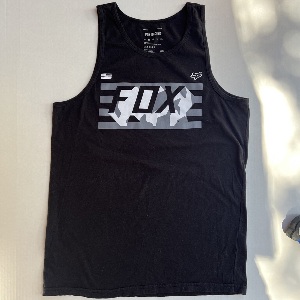 Fox Racing RWT Flag Tank Top Mens M Black W/ Grey Camo Logo Graphic Moto